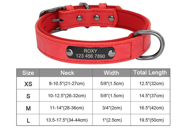 Custom Engraved Dog Collar, PU Leather Personalized Collars, Multi-Color - Red Color