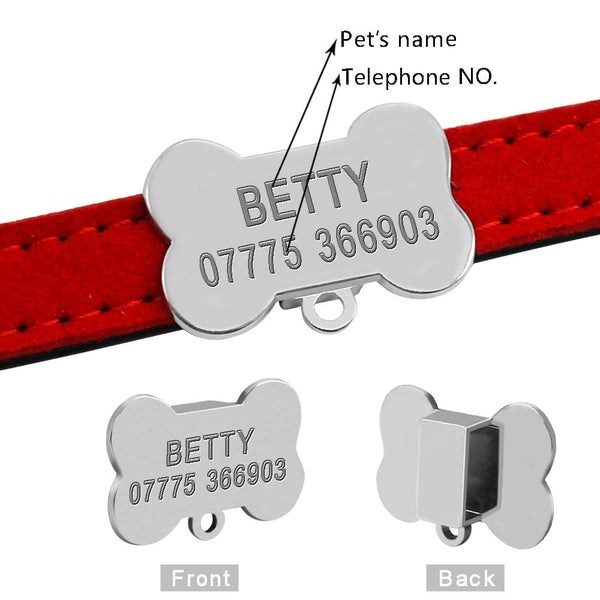 Personalized Tag Collars Custom Engraved Bone ID For Small Medium Dogs - Tag Front and Back