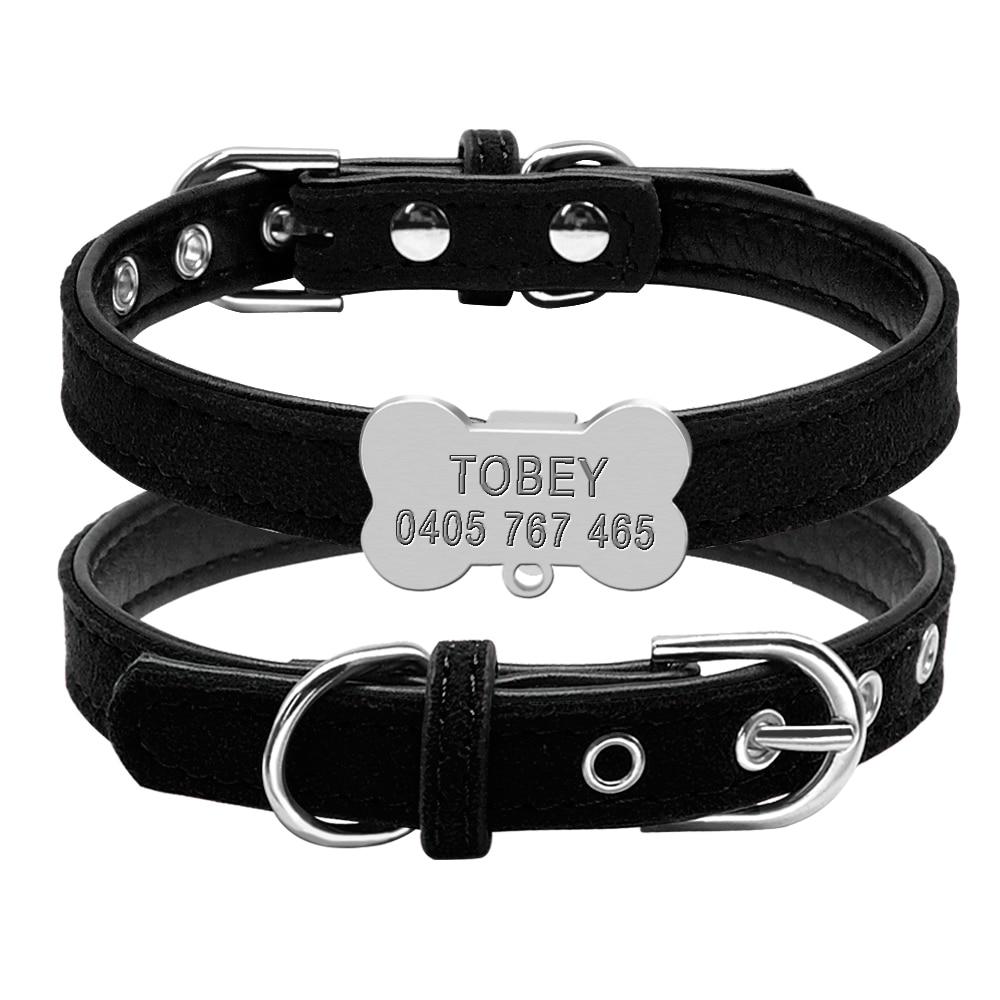 Personalized Tag Collars Custom Engraved Bone ID For Small Medium Dogs - Black Color