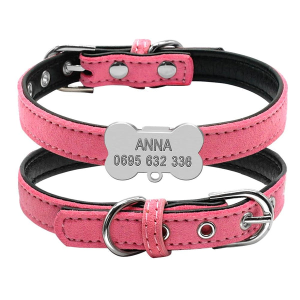Personalized Tag Collars Custom Engraved Bone ID For Small Medium Dogs - Pink Color