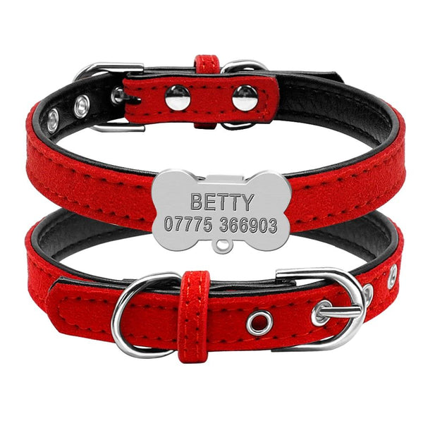 Personalized Tag Collars Custom Engraved Bone ID For Small Medium Dogs - Red Color