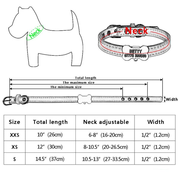 Personalized Tag Collars Custom Engraved Bone ID For Small Medium Dogs - Size Chart