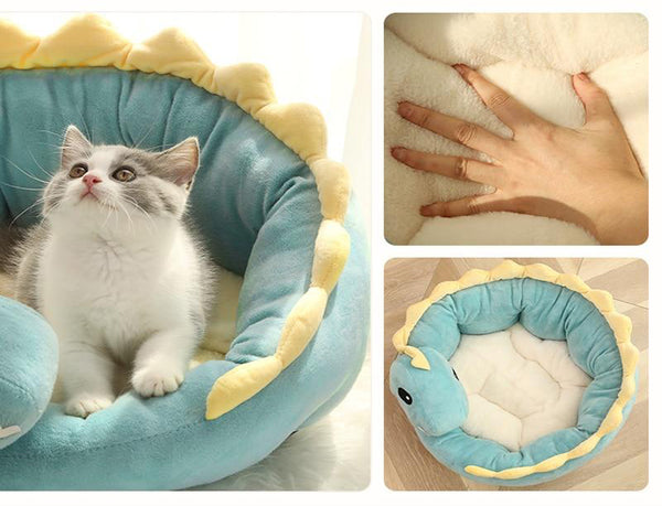 Dinosaur Shape Round Pet Bed for Small Dogs, Cats