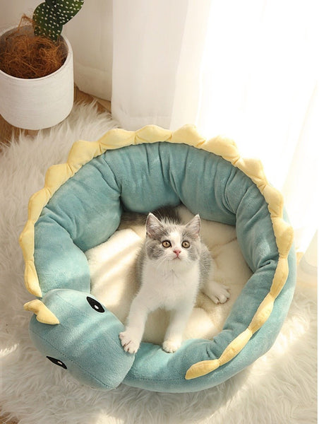 Dinosaur Shape Round Pet Bed for Small Dogs, Cats