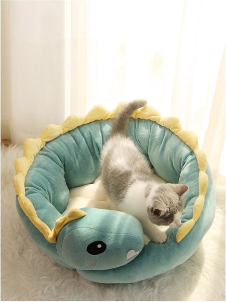 Dinosaur Shape Round Pet Bed for Small Dogs, Cats