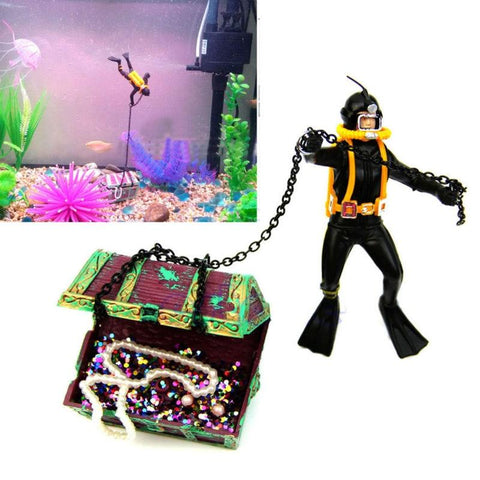 Divers Treasure Resin Aquarium Decoration Statue Water Landscape Floating Ornament