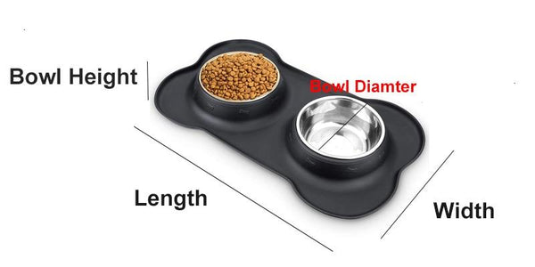 Double Pet Feeding Bowl With Silicone Mat & Stainless Steel Bowls Drinking Water Food Feeder