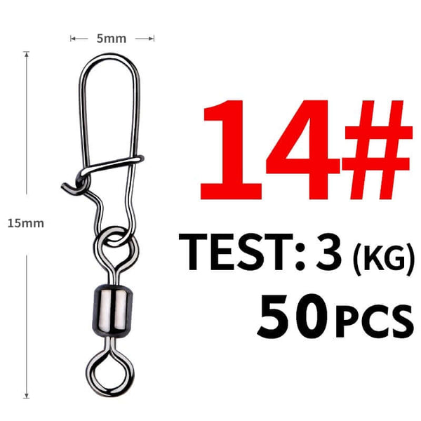 50 Piece Pike Fishing Accessories Connector Pin Bearing Rolling Swivel Stainless Steel Snap Fishhook Lure Swivels Tackle