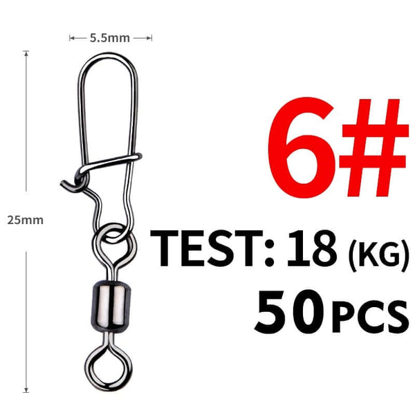 50 Piece Pike Fishing Accessories Connector Pin Bearing Rolling Swivel Stainless Steel Snap Fishhook Lure Swivels Tackle