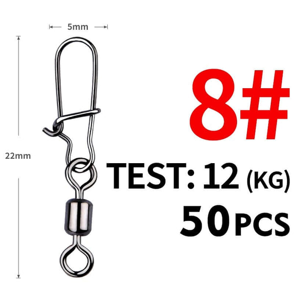 50 Piece Pike Fishing Accessories Connector Pin Bearing Rolling Swivel Stainless Steel Snap Fishhook Lure Swivels Tackle