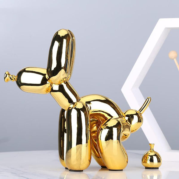 Funny Pooping Balloon Poodle Figurine - Electroplated Gold