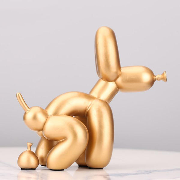 Funny Pooping Balloon Poodle Figurine - Gold