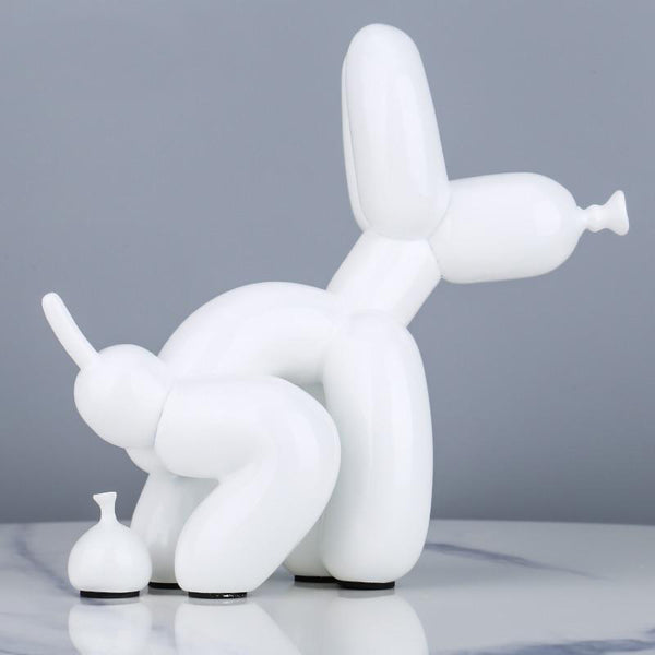 Funny Pooping Balloon Poodle Figurine - White
