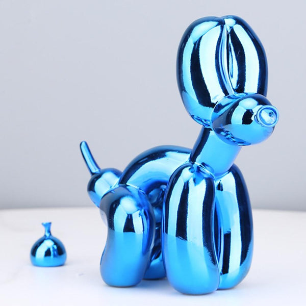 Funny Pooping Balloon Poodle Figurine - Electroplated Blue