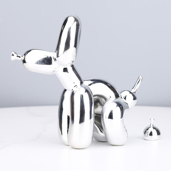 Funny Pooping Balloon Poodle Figurine - Electroplated Silver