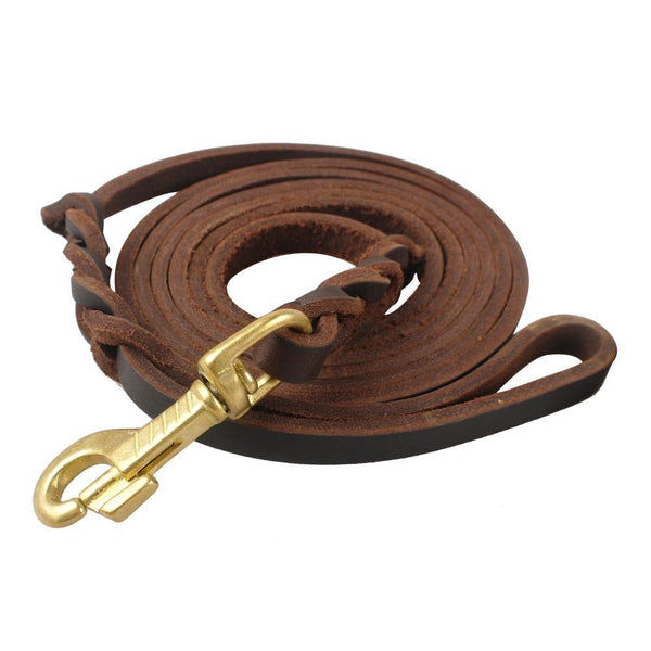 Genuine Leather Dog Leash Braided Pet Walking Training Leads Brown Black Colors For Medium Large Pets
