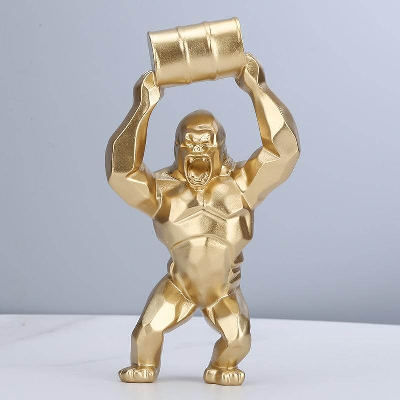 Barrel Gorilla Figurine - Gold Color