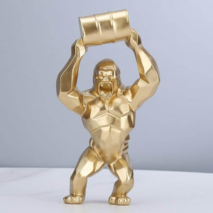 Barrel Gorilla Figurine - Gold Color