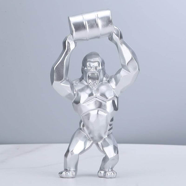 Barrel Gorilla Figurine - Silver Color