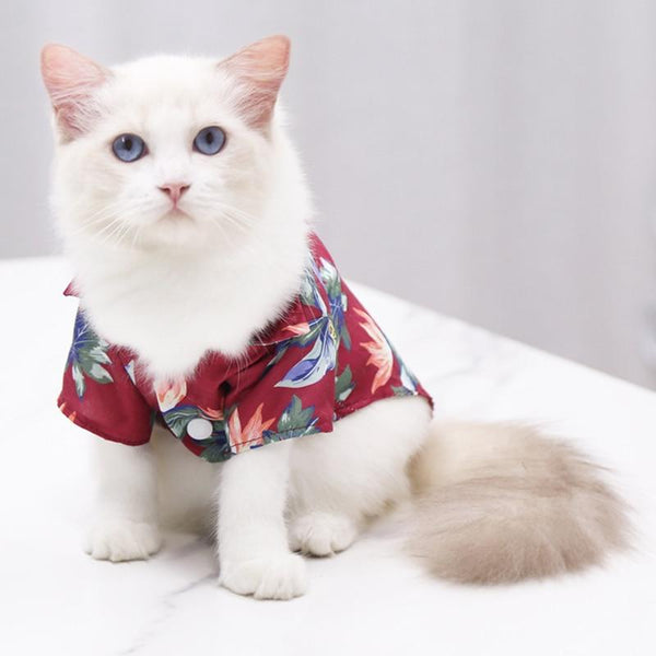 Summer Beach Floral Design Clothes Shirts for Cats and Small Dogs, Hawaii T-Shirt for Pets