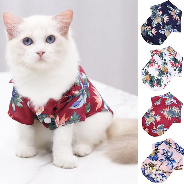 Summer Beach Floral Design Clothes Shirts for Cats and Small Dogs, Hawaii T-Shirt for Pets