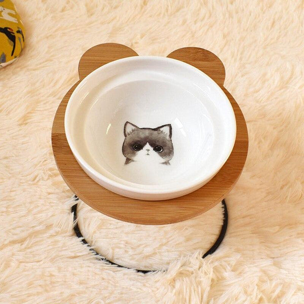 Fashion High-end Double Pet Bowls with Various Cartoon Patterns Stainless Steel Shelf Ceramic Bowl Feeding and Drinking for Dogs and Cats