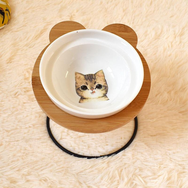 Fashion High-end Double Pet Bowls with Various Cartoon Patterns Stainless Steel Shelf Ceramic Bowl Feeding and Drinking for Dogs and Cats