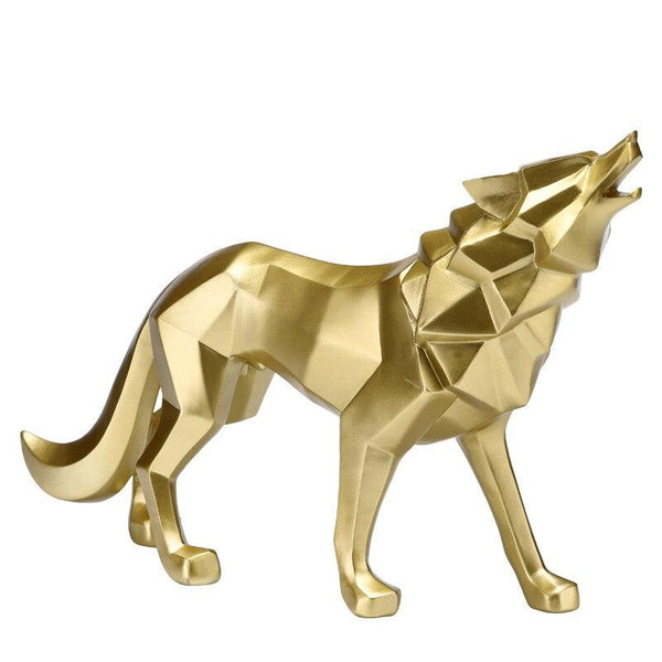 Howling Wolf Decor Statue - Gold Color
