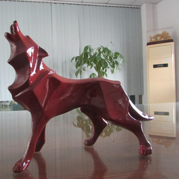 Howling Wolf Decor Statue - Red Color
