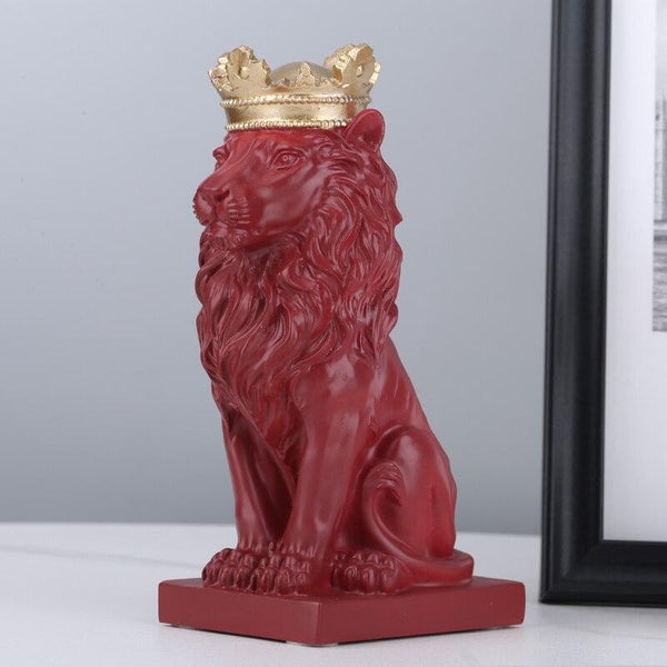 King Lion Resin Statue - Red Color