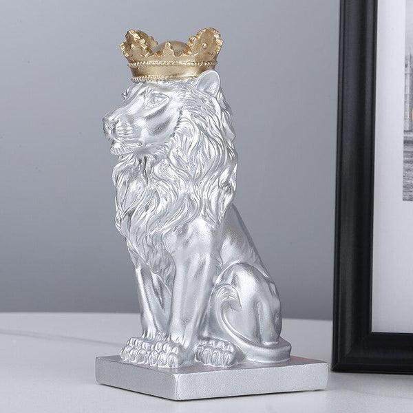 King Lion Resin Statue - Silver Color