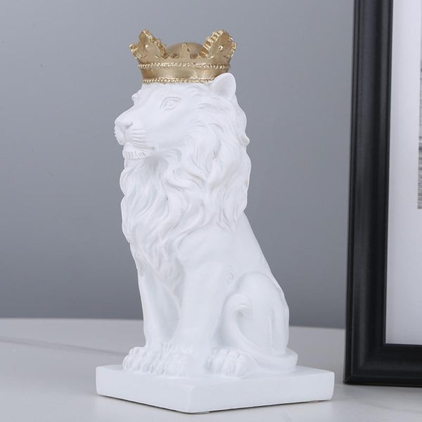 King Lion Resin Statue - White Color