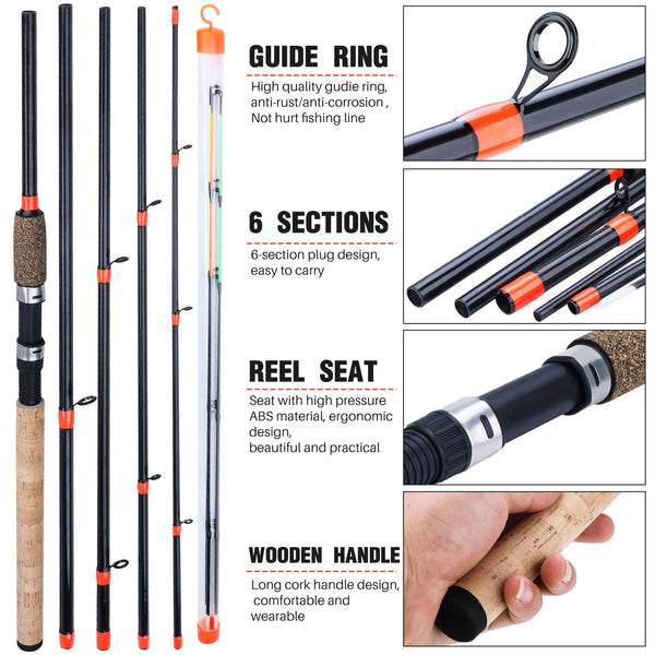Modular Feeder Fishing Rod Lengthened Handle 6 Sections Carbon Rod