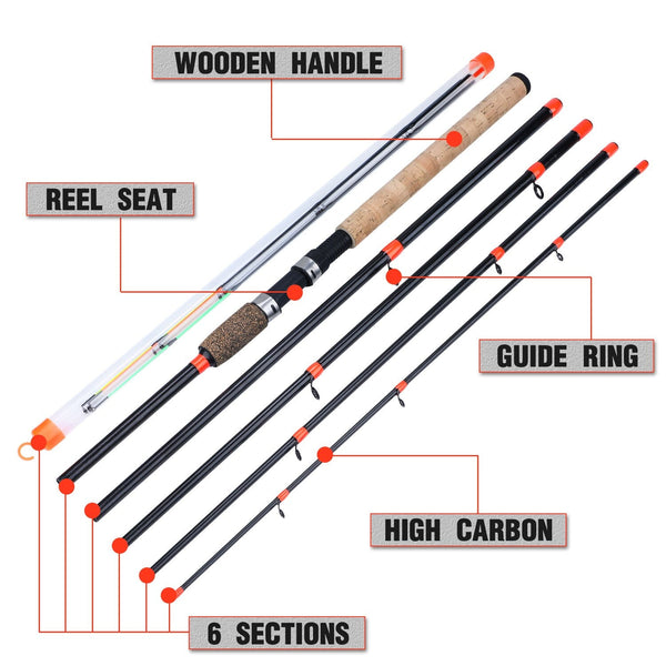Modular Feeder Fishing Rod Lengthened Handle 6 Sections Carbon Rod