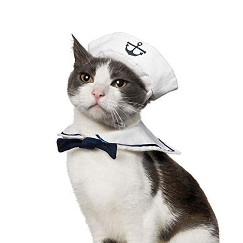 Navy Sailor Costume Hat and Tie for Cats and Small Dogs