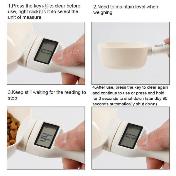 Pet Food Scale Cup, Portable Scale Measuring Spoon With Led Display - How to use
