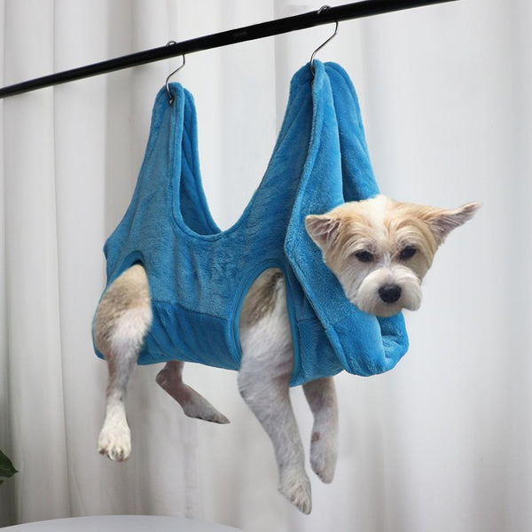 Pet Grooming Helper Hammock Cat, Dog Restraint Bag for Nail Trimming, Bathing - Blue Color
