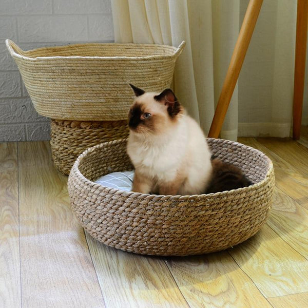 Pet Basket Bed Nest Natural Fiber Woven Cat, Dog Sleeping Beds