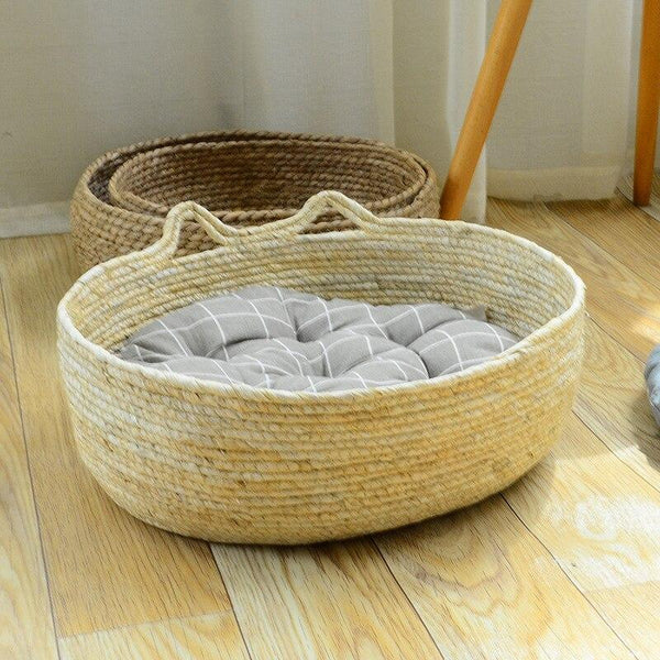 Pet Basket Bed Nest Natural Fiber Woven Cat, Dog Sleeping Beds