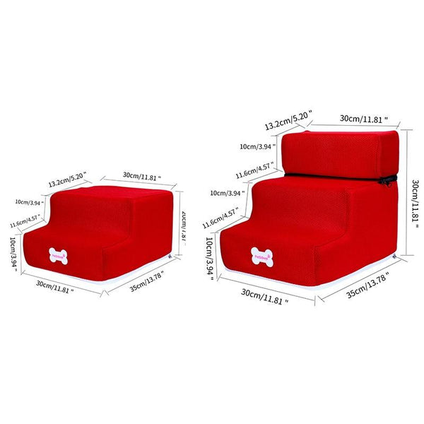 Pet Stairs 2/3 Steps Dog Cat House Sofa Bed Ladder Stairs - Red Color