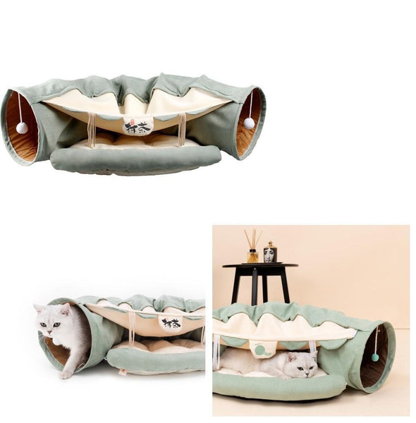 Cats Tunnel Shelter with Cushion Bed and Hammock