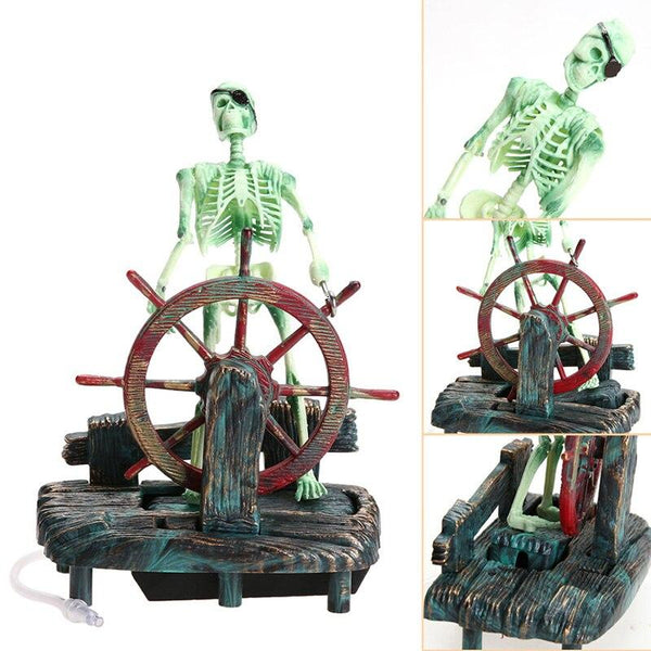 Pirate Captain Skeleton Resin Aquarium Landscape Decoration Statue