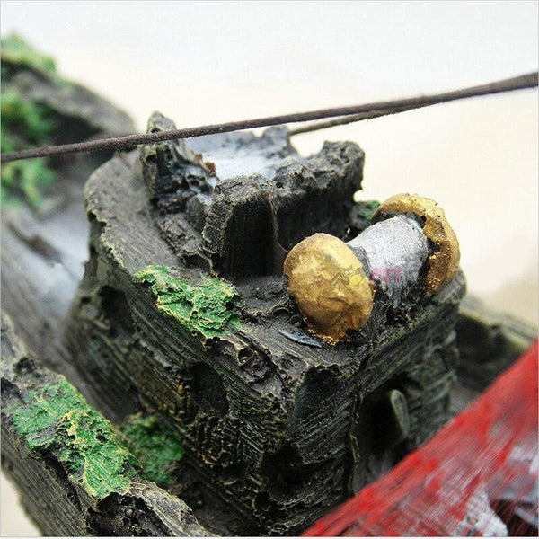 Resin Shipwreck Aquarium Decoration Pirate Treasure Ship & Fishing Net Fish Tank Statue