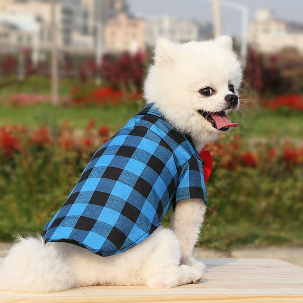 Plaid Striped Shirt Suit with Bow Tie Puppy Dress for Small-Medium Size Dog, Cat