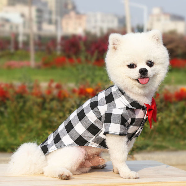 Plaid Striped Shirt Suit with Bow Tie Puppy Dress for Small-Medium Size Dog, Cat