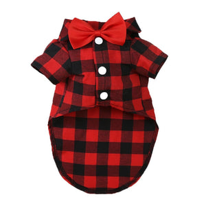 Plaid Striped Shirt Suit with Bow Tie Puppy Dress for Small-Medium Size Dog, Cat