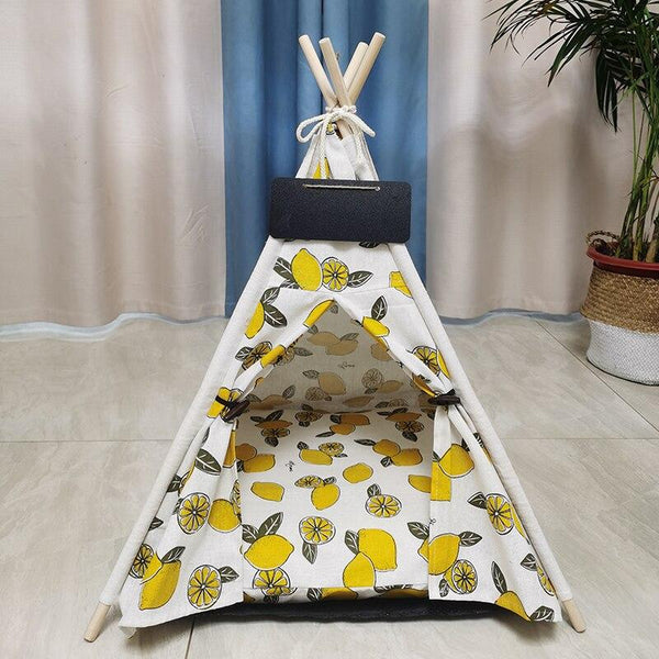 Portable Linen Pet Tent House Indoor Outdoor Bed with Mat