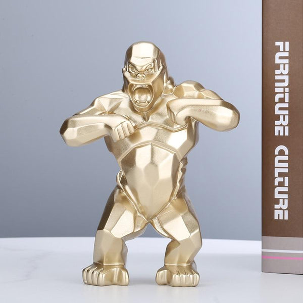 Pounding Gorilla Figurine - Gold Color