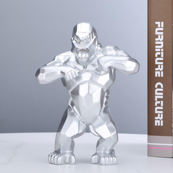 Pounding Gorilla Figurine - Silver Color