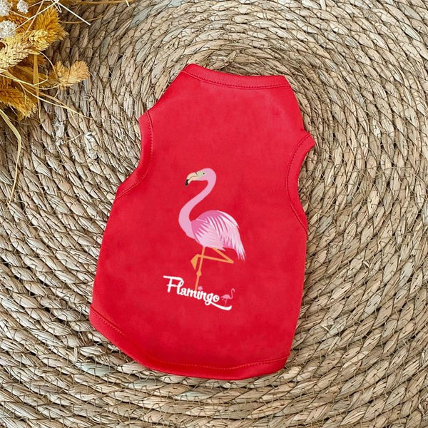 Cute Printed Summer Pet T-shirt - Red Flamingo